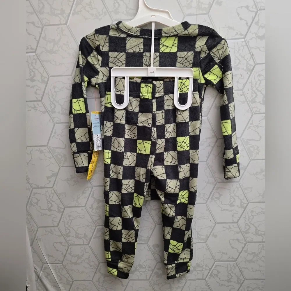 New Toddler Snuggly Soft Checkered Spiderweb Halloween Pajama Set 2T